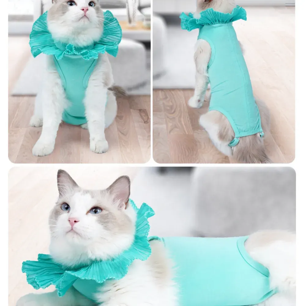Cat Recovery Suit Green Surgical Cat Recovery Suit