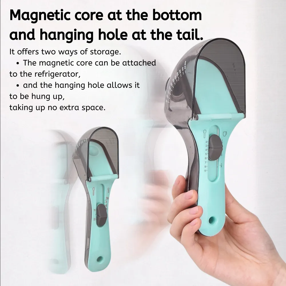 Convenient adjustable scoop size for different pet food types.