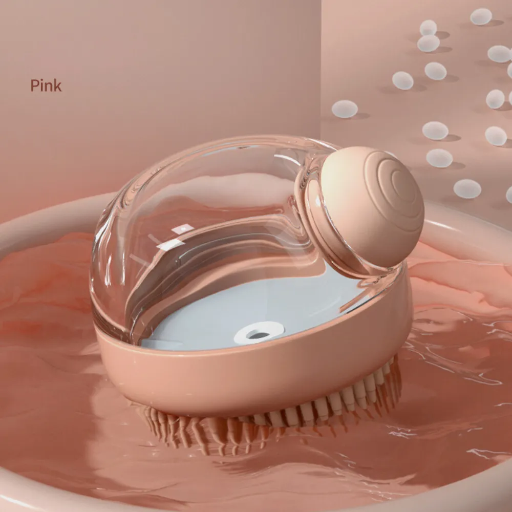 pink pet shampoo brush