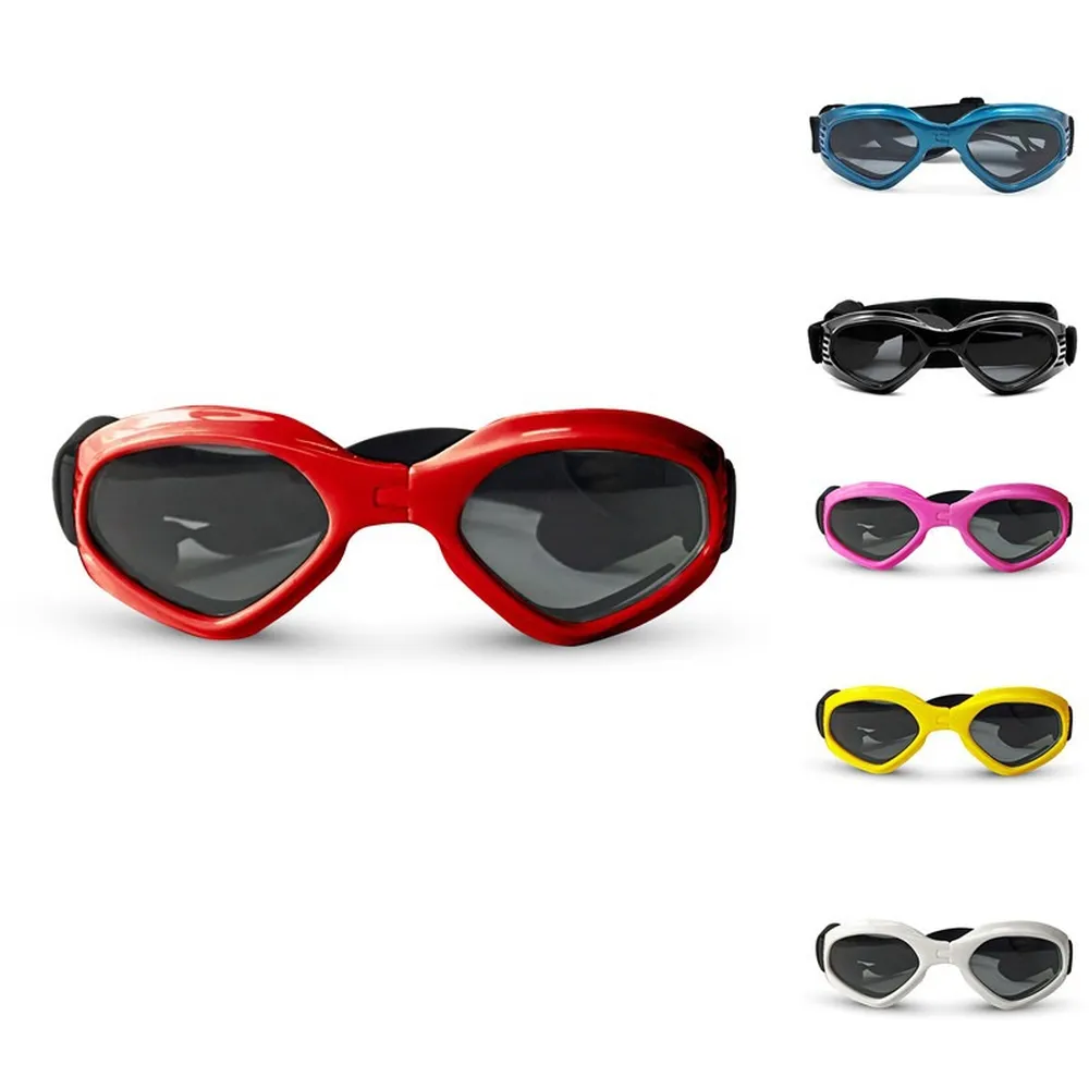Adjustable dog eyewear with UV protection.