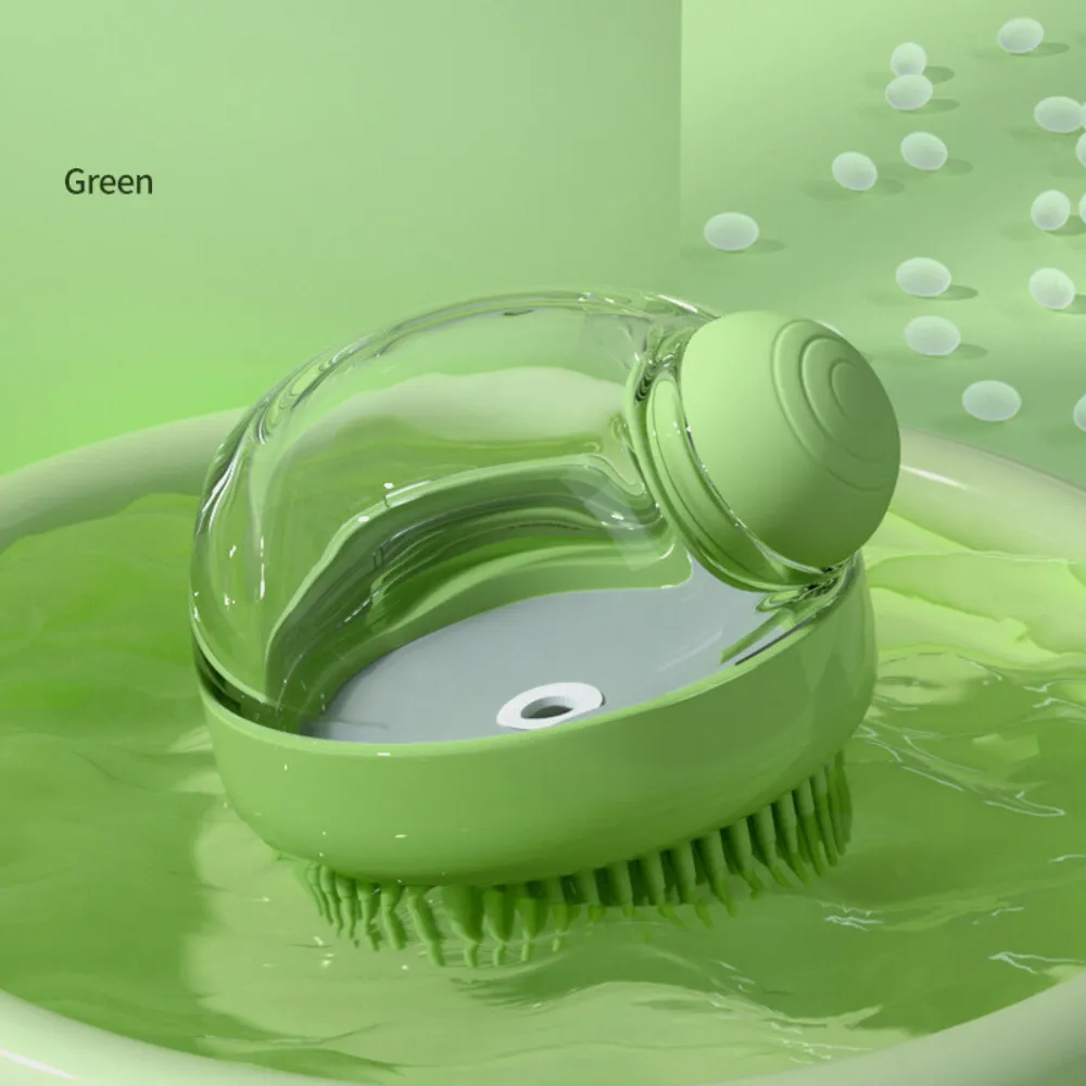 Green pet shampoo brush