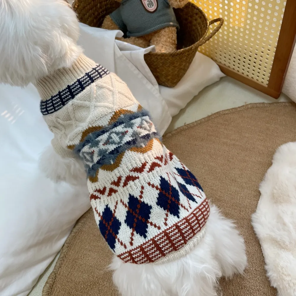 Knitted Fair Isle Pattern Warm Cute Puppy Sweater