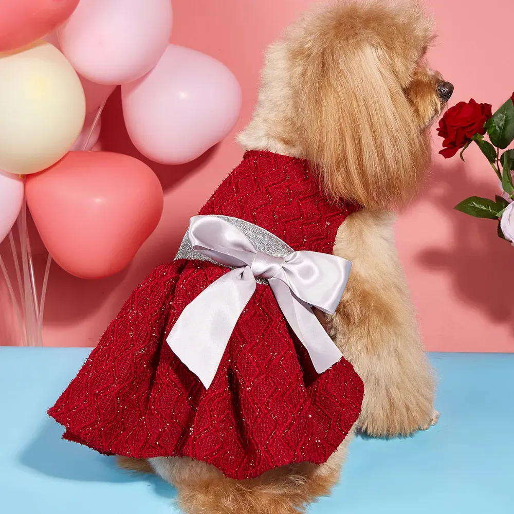 New Pet Prom Dress Wedding Gown Princess Dress with Bow