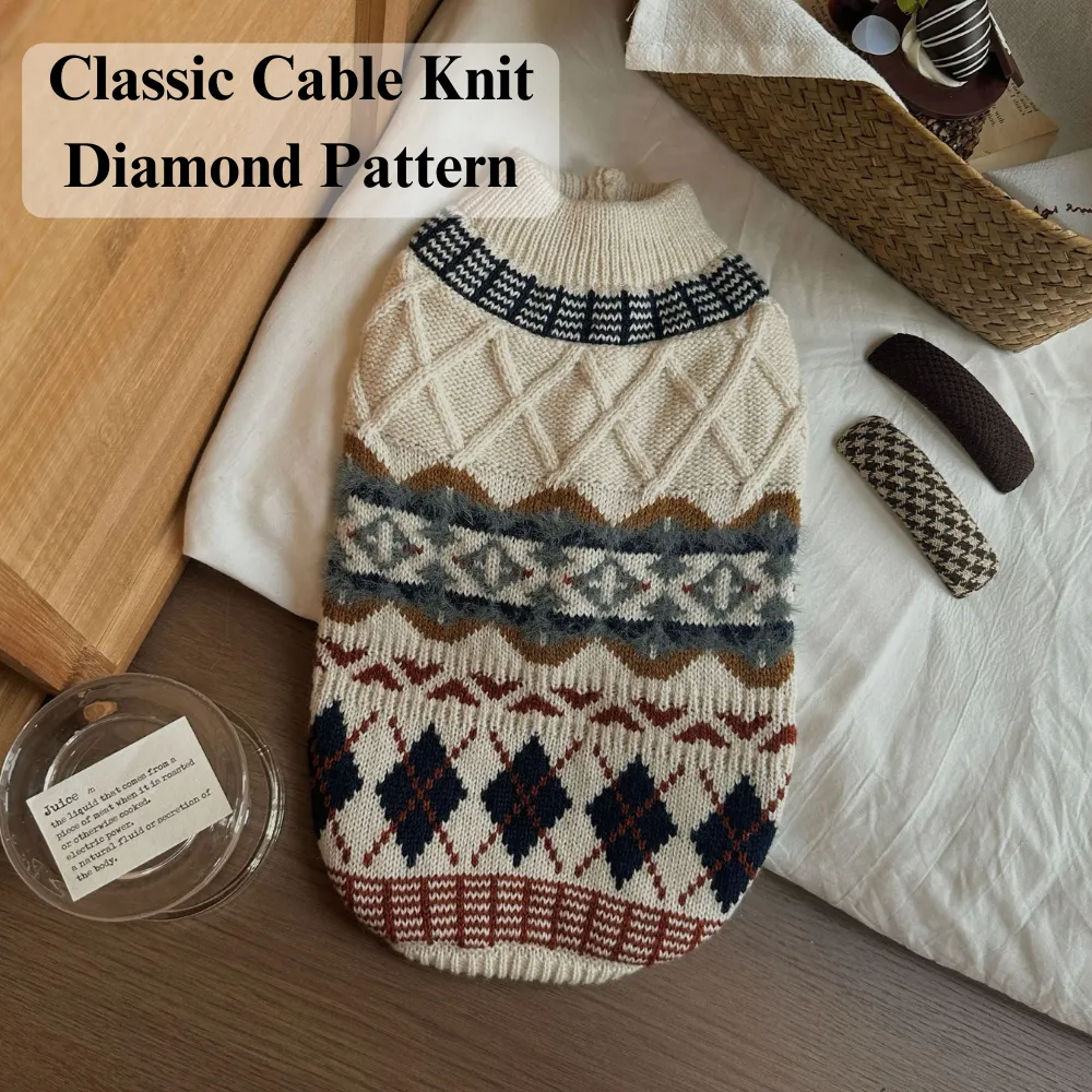 Knitted Fair Isle Pattern Warm Cute Puppy Sweater