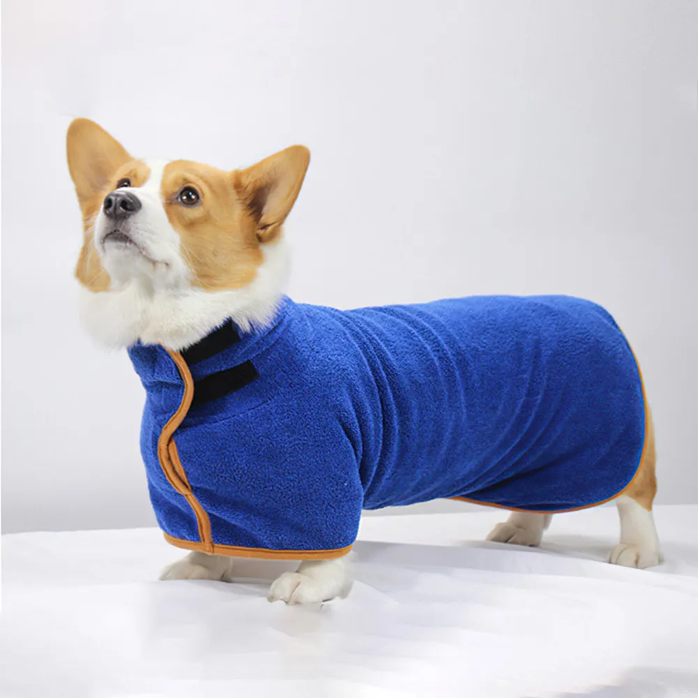 best dog drying towel (2) Pet bathrobe that keeps your pet cozy and warm during colder weather.