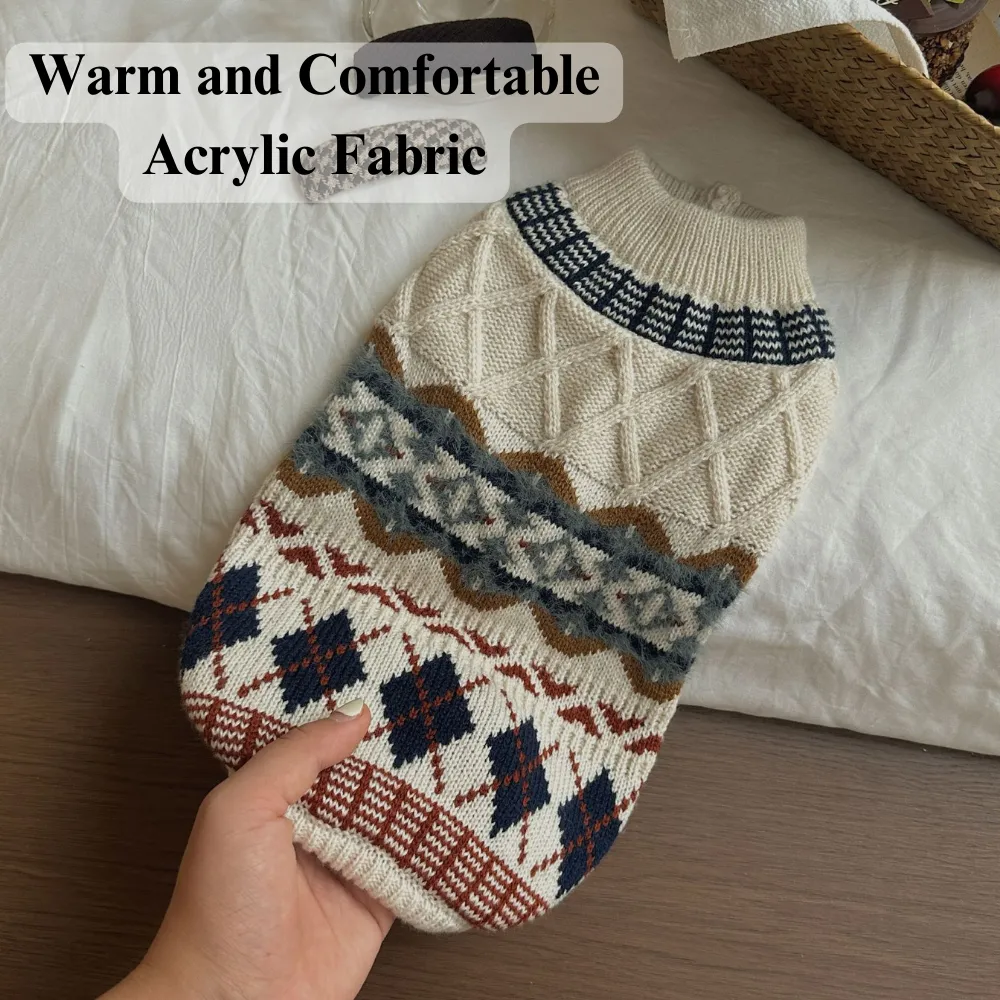 Knitted Fair Isle Pattern Warm Cute Puppy Sweater
