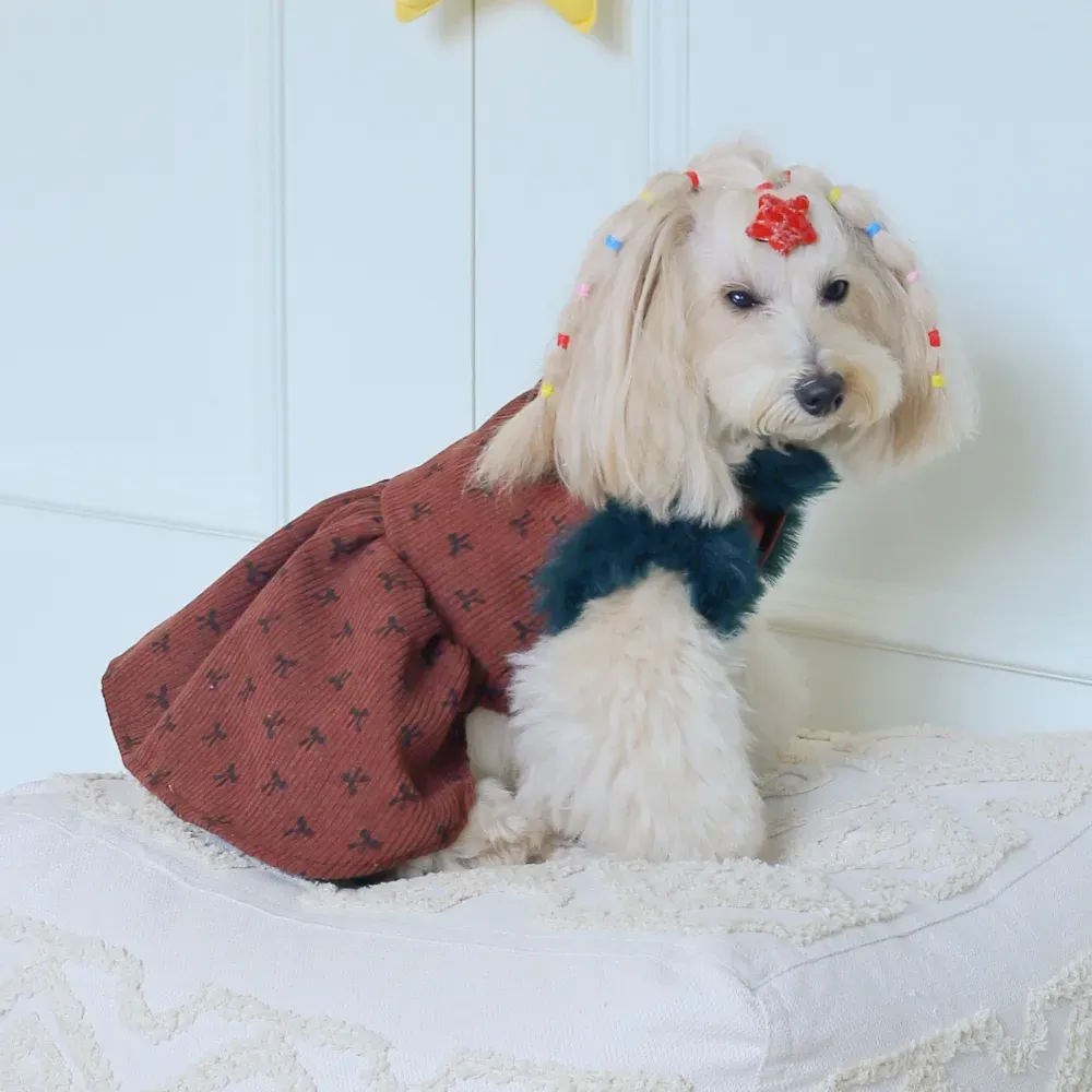 Fall Dog Corduroy Lined Fleece Layered Button Down Dress
