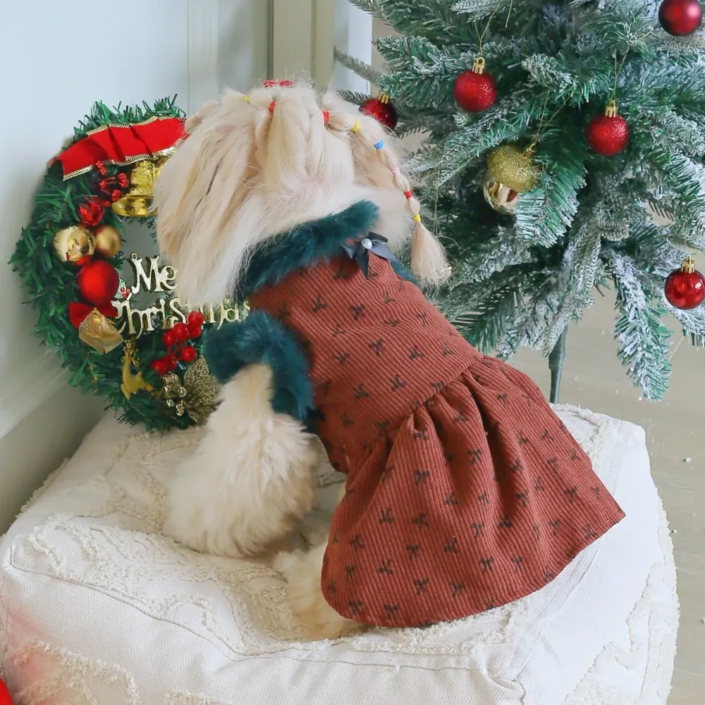 Fall Dog Corduroy Lined Fleece Layered Button Down Dress