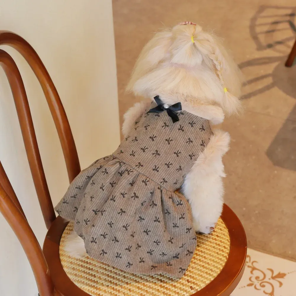 Fall Dog Corduroy Lined Fleece Layered Button Down Dress