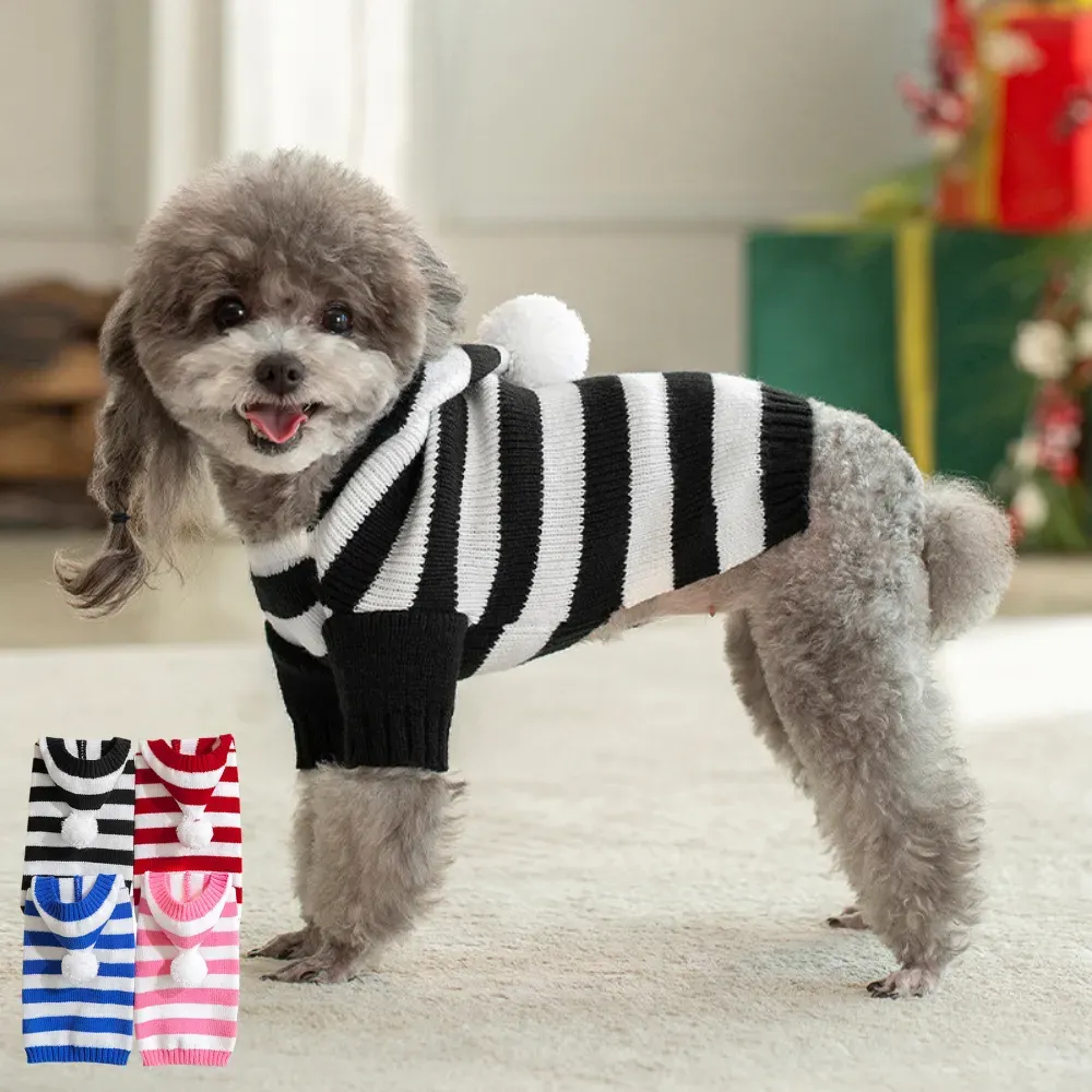 Stylish Christmas-themed striped pattern, adding a festive touch to pet wardrobes.