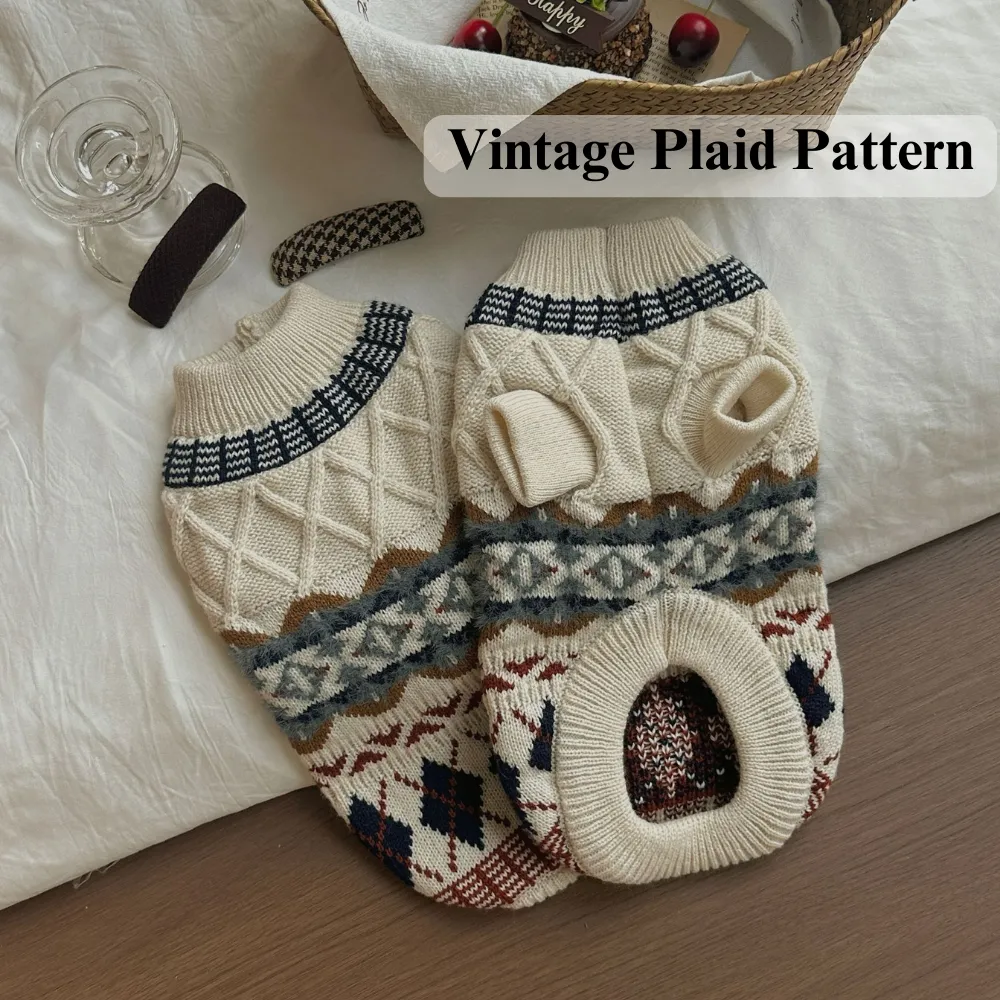 Knitted Fair Isle Pattern Warm Cute Puppy Sweater