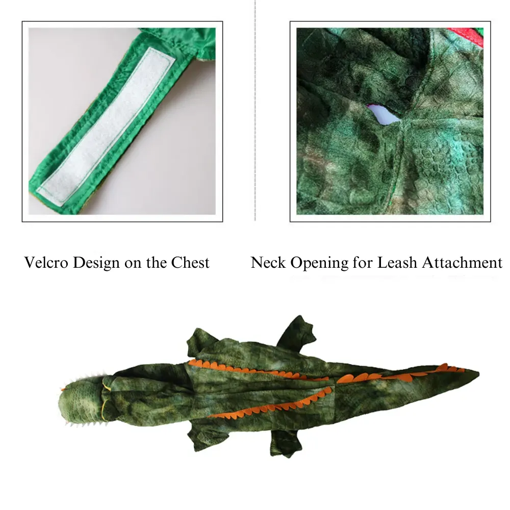 The crocodile’s eyes and other key design features are carefully crafted, with neat stitching and attention to detail, giving the costume a professional and high-quality finish.