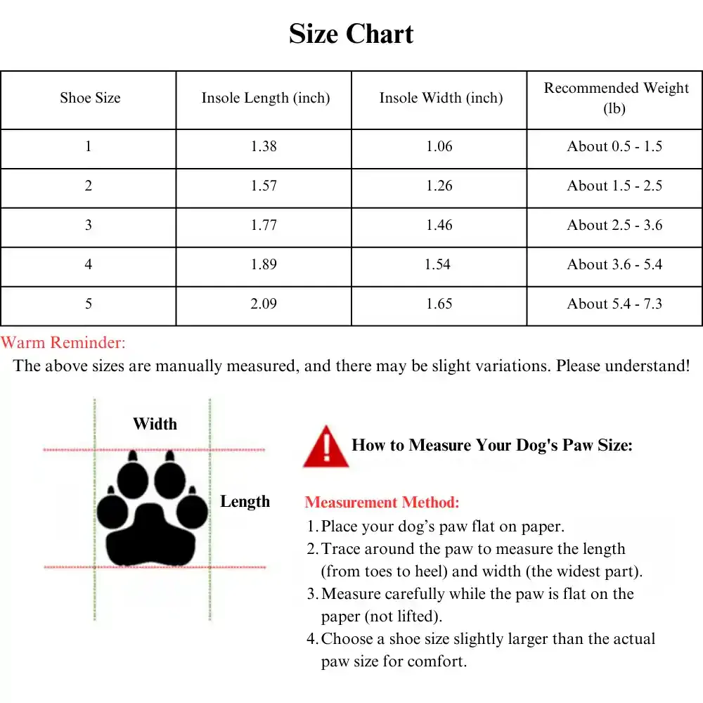 Pet Dog Shoes Size