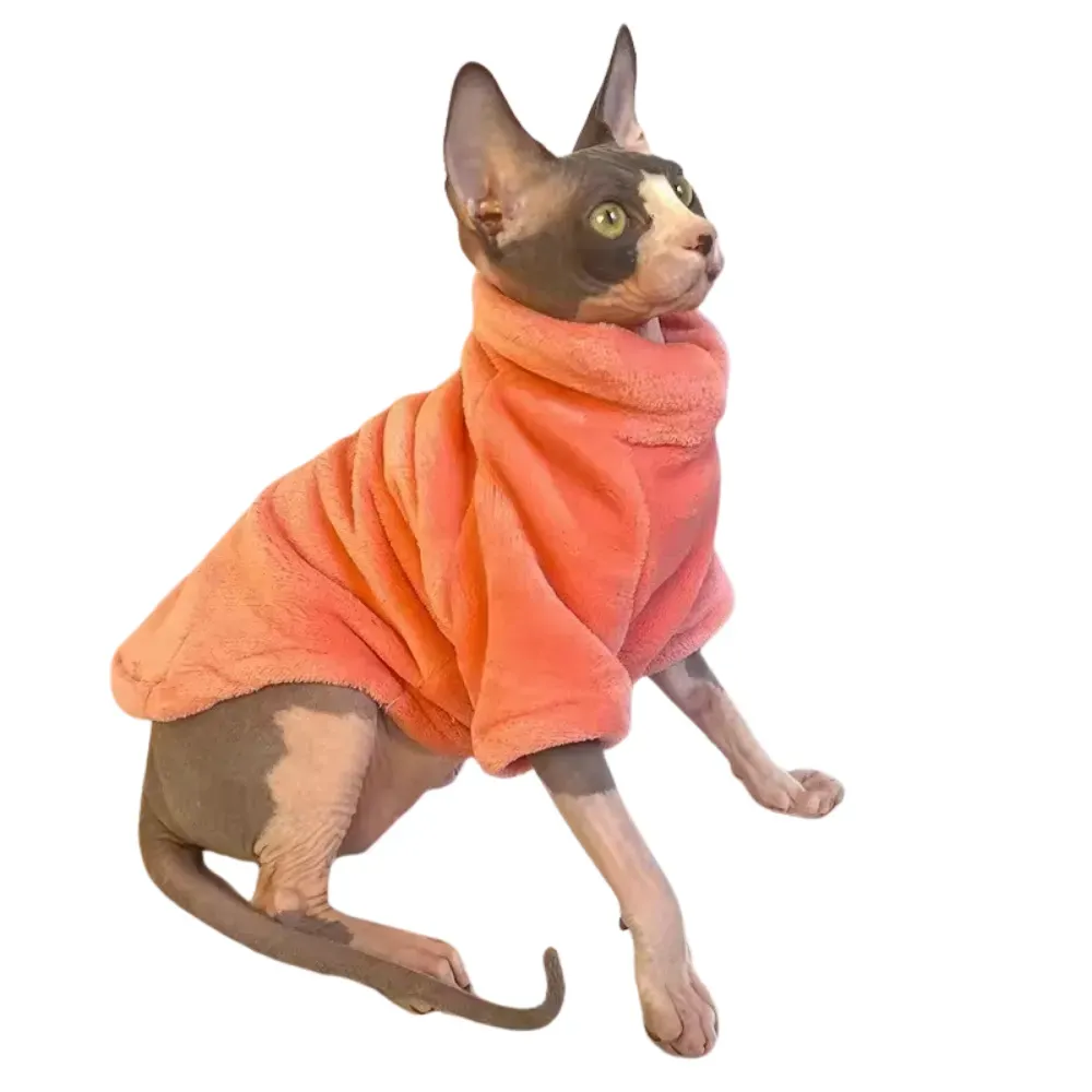 sphynx clothes for cats (2) Made from double-sided fleece material, this clothing ensures that hairless cat breeds like Sphynx and Devon Rex stay warm, soft, and comfortable during colder months.