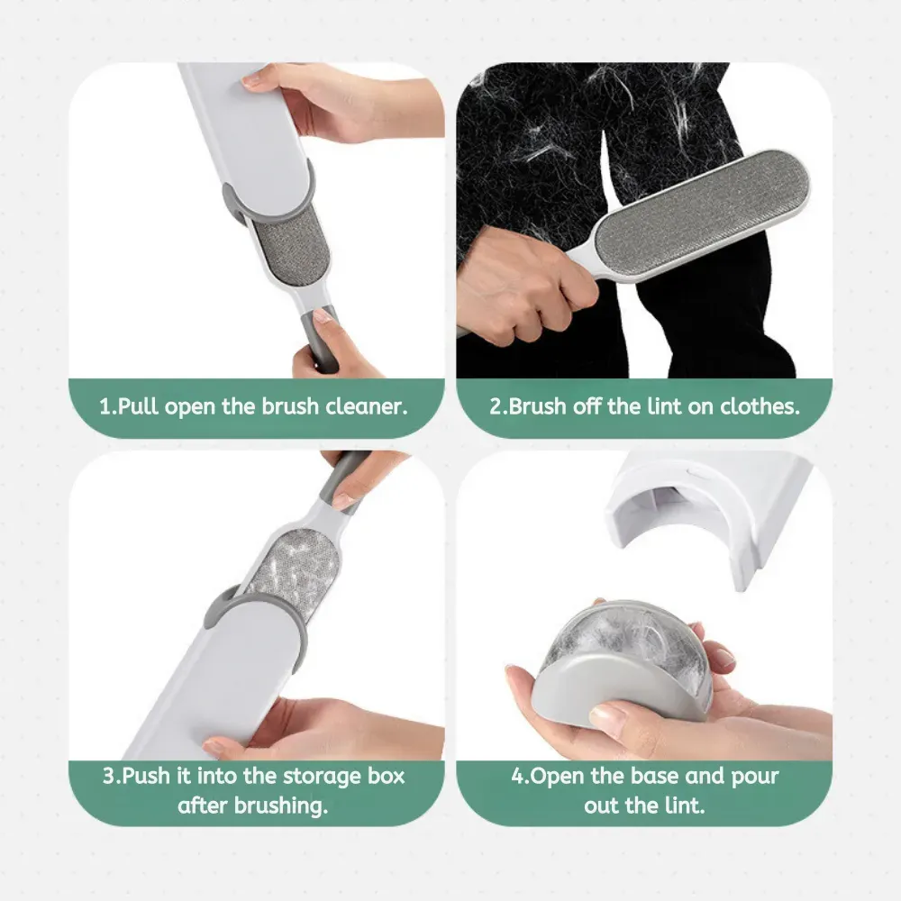 Double Sided Pet Hair Cleaning Brush Using Steps Double-Sided Pet Hair Remover Cleaning Brush