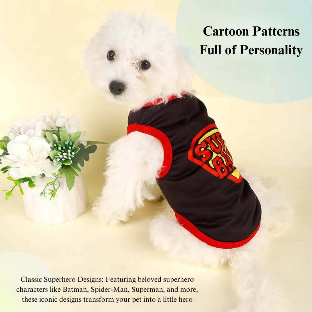 spiderman dog clothes (2) The vibrant color-blocked design makes this pet vest stand out in any setting. Its bold colors and superhero graphics add a pop of fun to any casual outing or costume event.