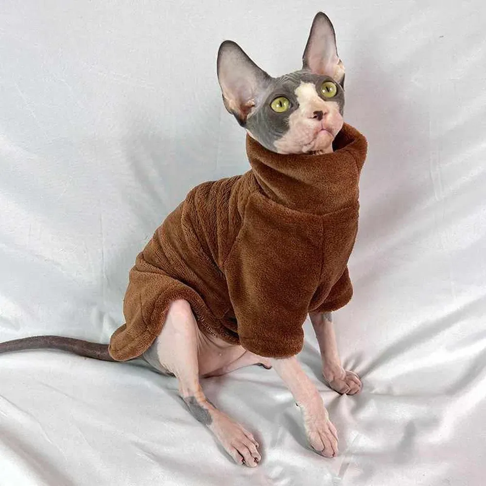 sphynx clothes for cats (1)_1 Tailored to fit hairless cat breeds like Sphynx, this clothing provides a secure and comfortable fit that ensures maximum warmth and protection. The stretchy fleece conforms to the body without restricting movement.