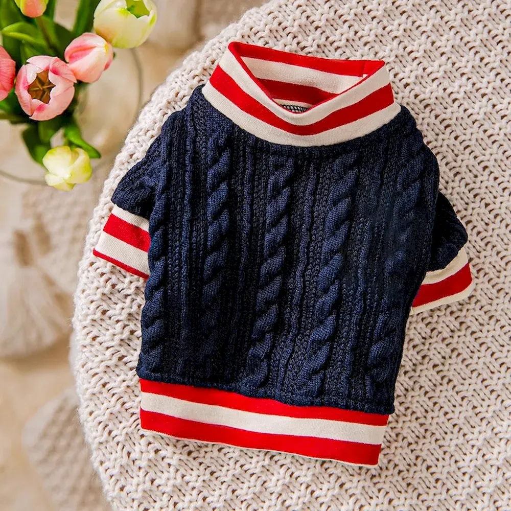 Cable knit dog sweater warmly