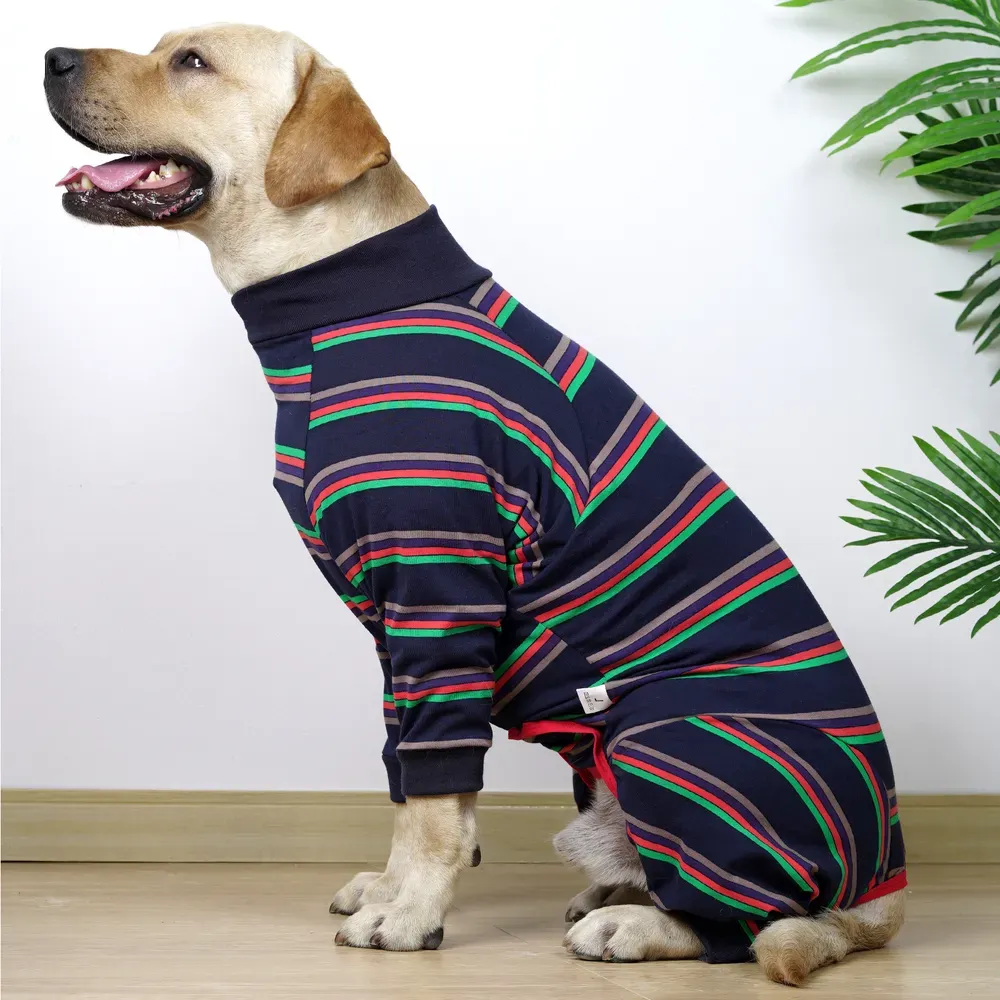 Charming Striped Print for Style: Featuring a stylish striped design, this onesie combines functionality with fashion, making pets look as good as they feel.