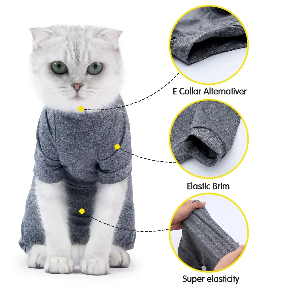 Comfortable and Secure Fit for Cats: The elastic brim around the neckline ensures a snug fit without causing discomfort, making it an ideal choice for postoperative recovery or regular wear.
