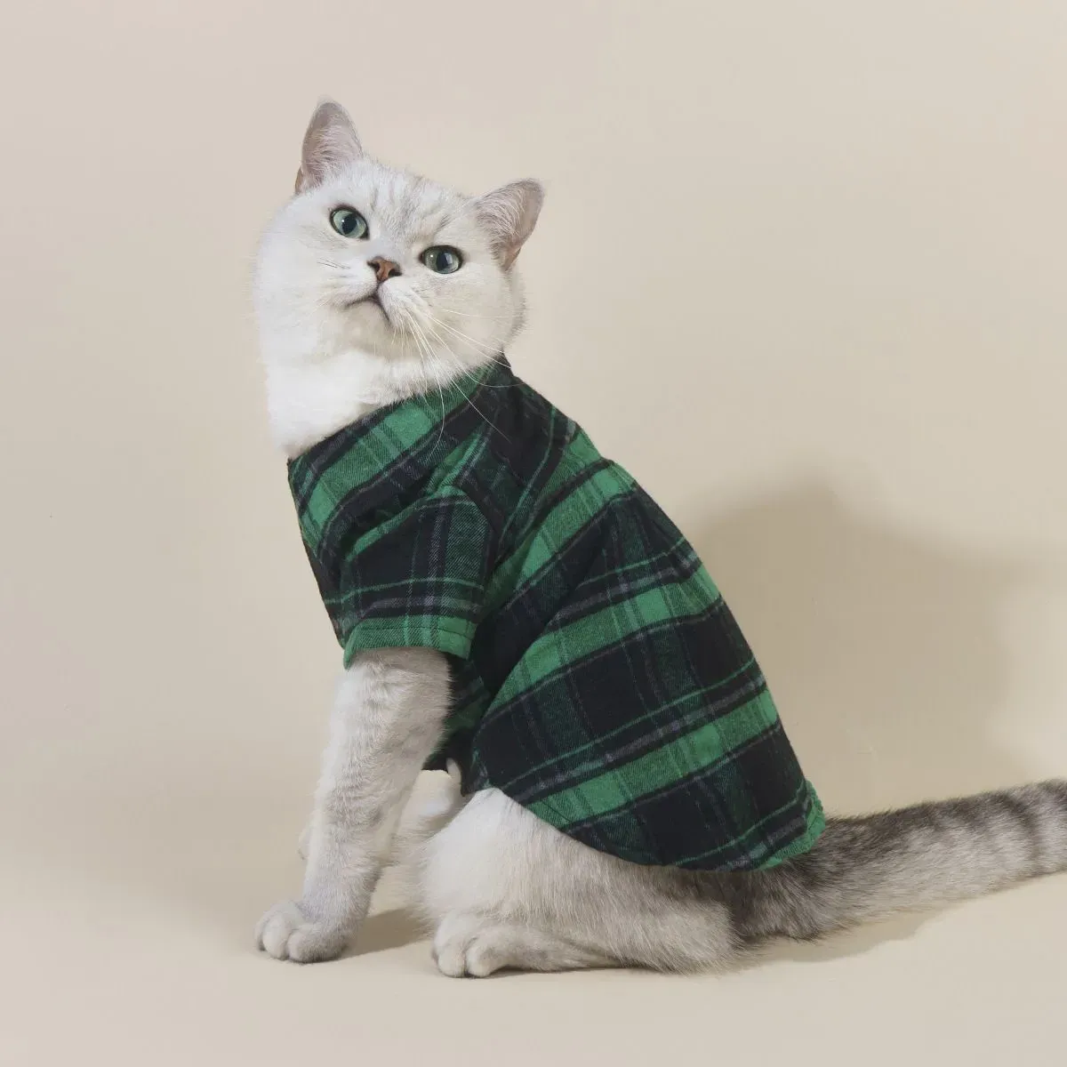 Green Cat Plaid Shirt