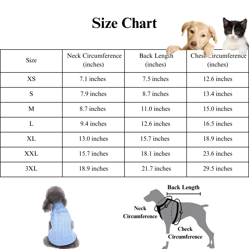 With sizes ranging from XS to 3XL, this sweater offers a perfect fit for pets of all sizes, from small to large, making it a versatile and inclusive option for businesses selling pet clothing.