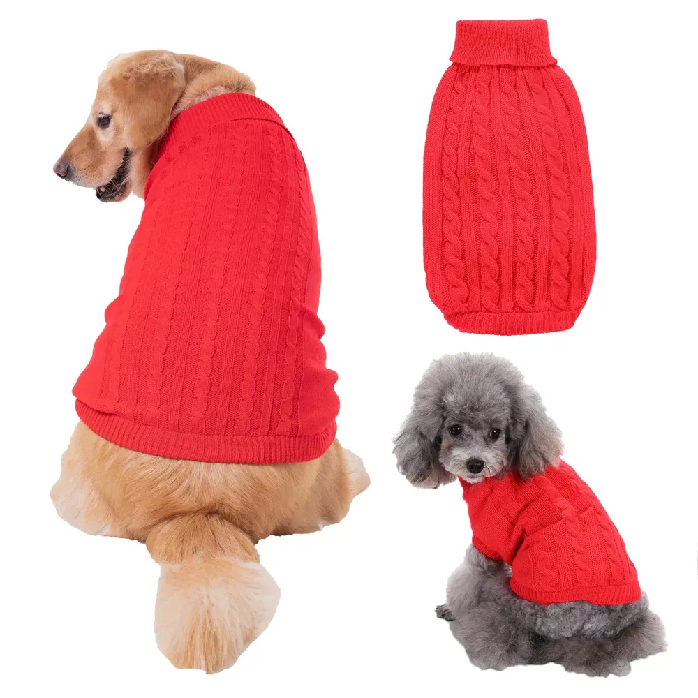 Whether for casual walks or indoor comfort, the multi-color cable-knit sweater with a turtleneck provides pets with the warmth and style needed to brave the cold seasons.