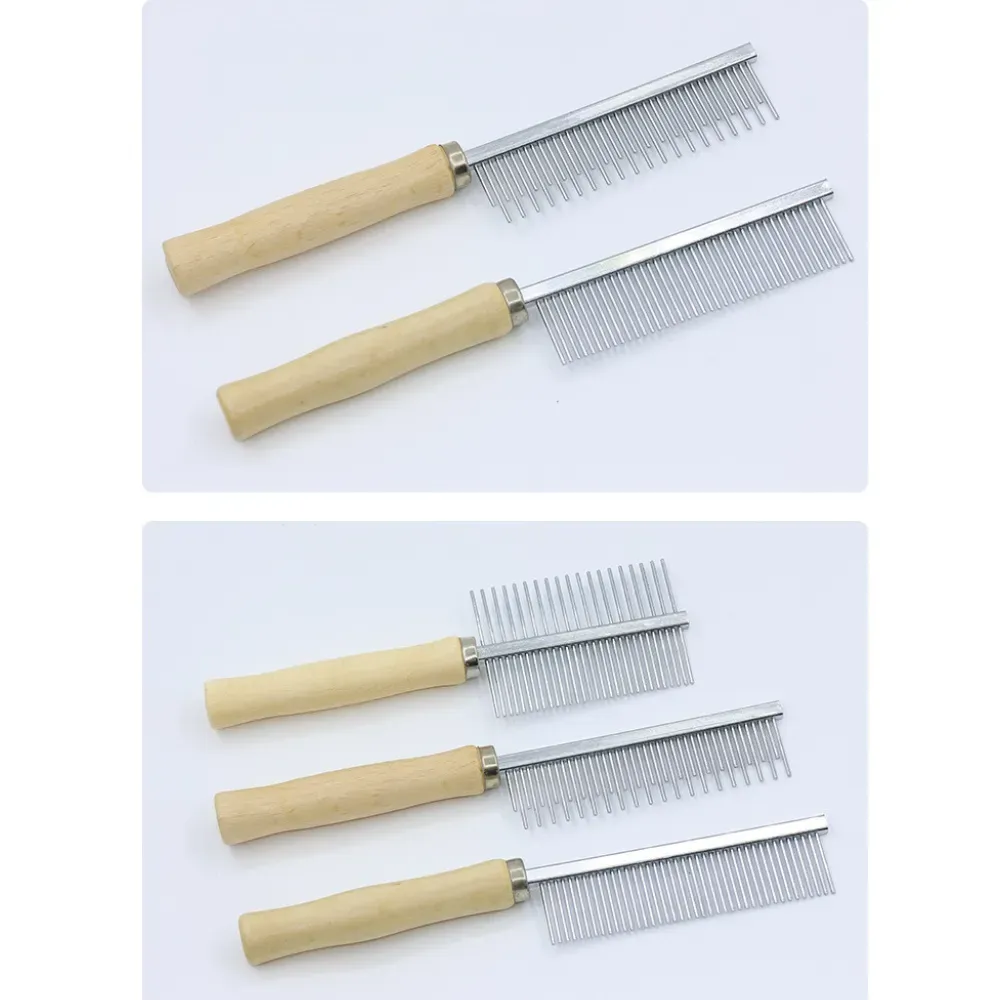 Single-sided Metal Grooming Comb with Wooden Handle