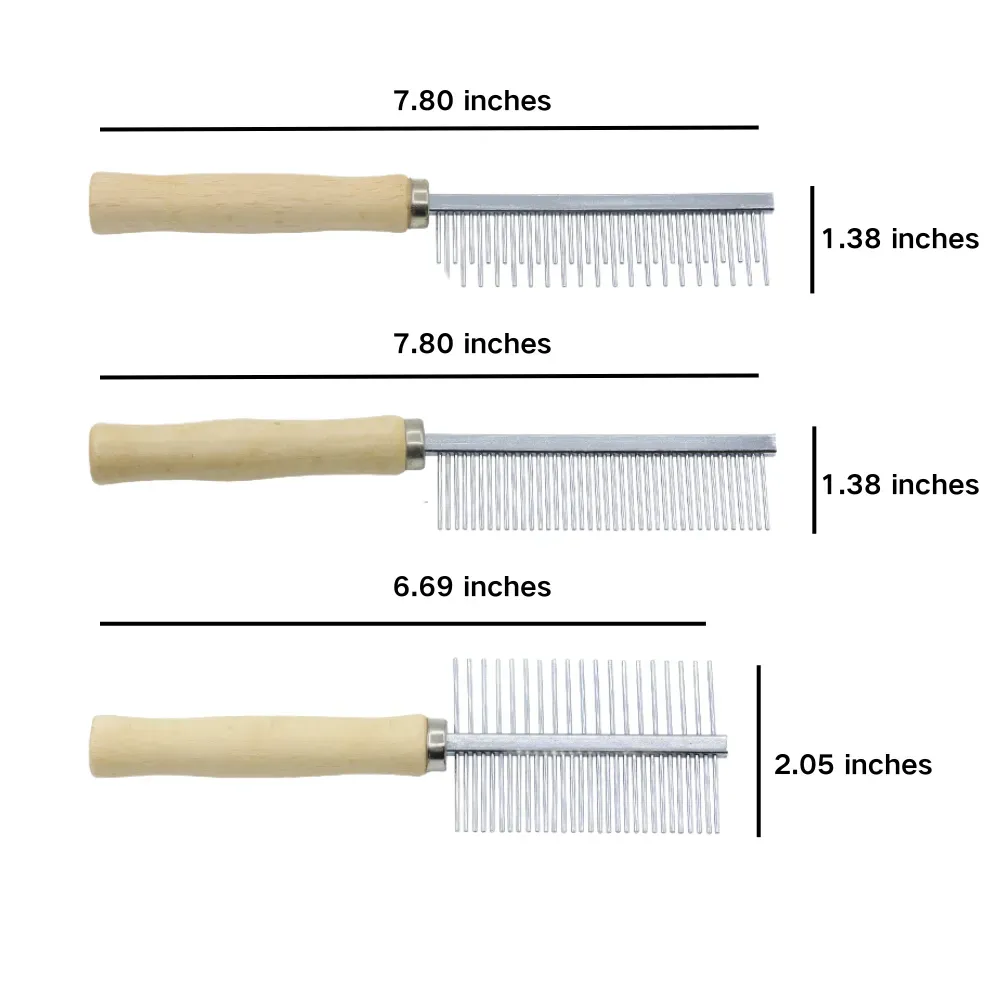 Single-sided Metal Grooming Comb with Wooden Handle