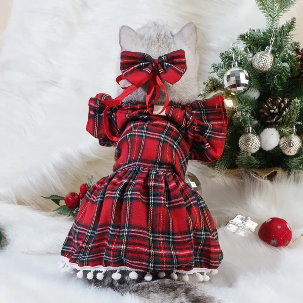 Red Plaid Pattern Dress for Cats and Puppies