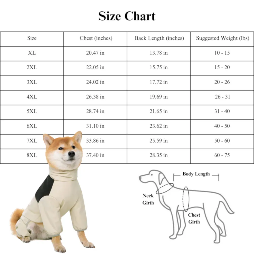 dog waterproof clothing size