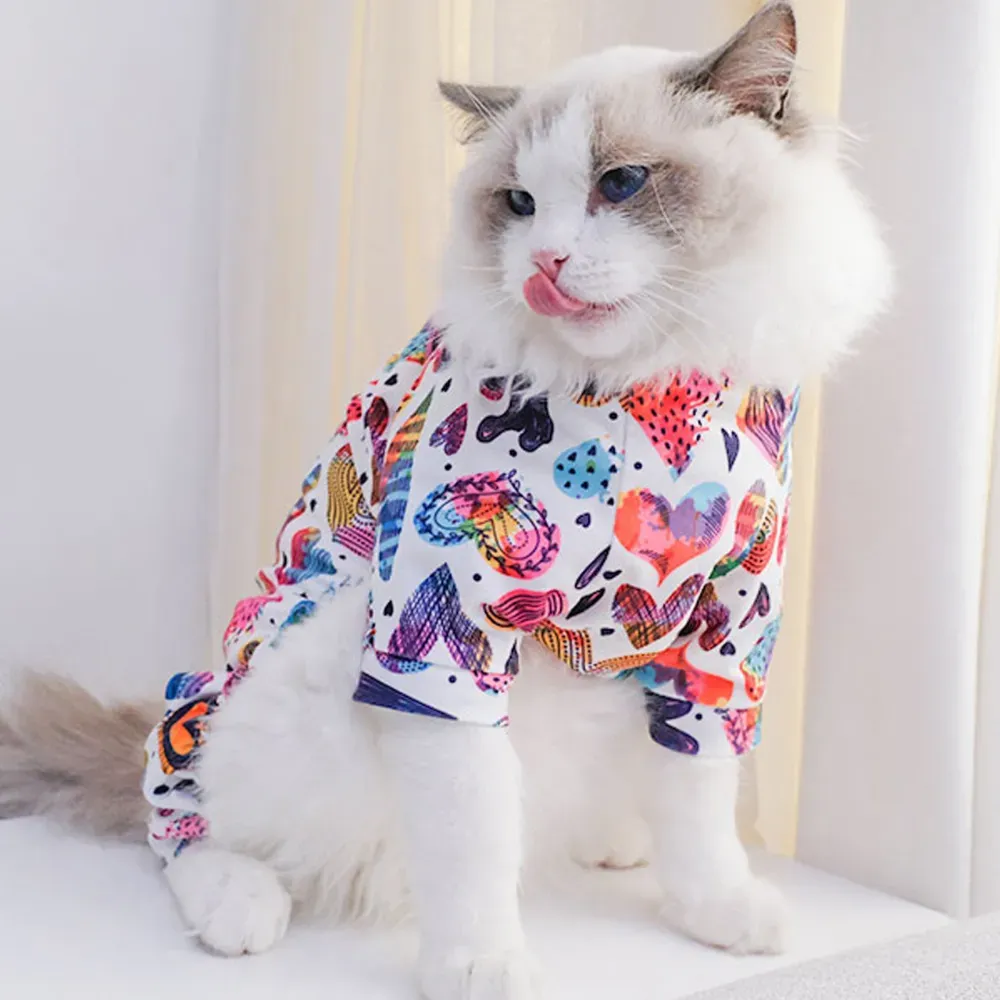 Colorful Heart Print Elastic Pet Clothes