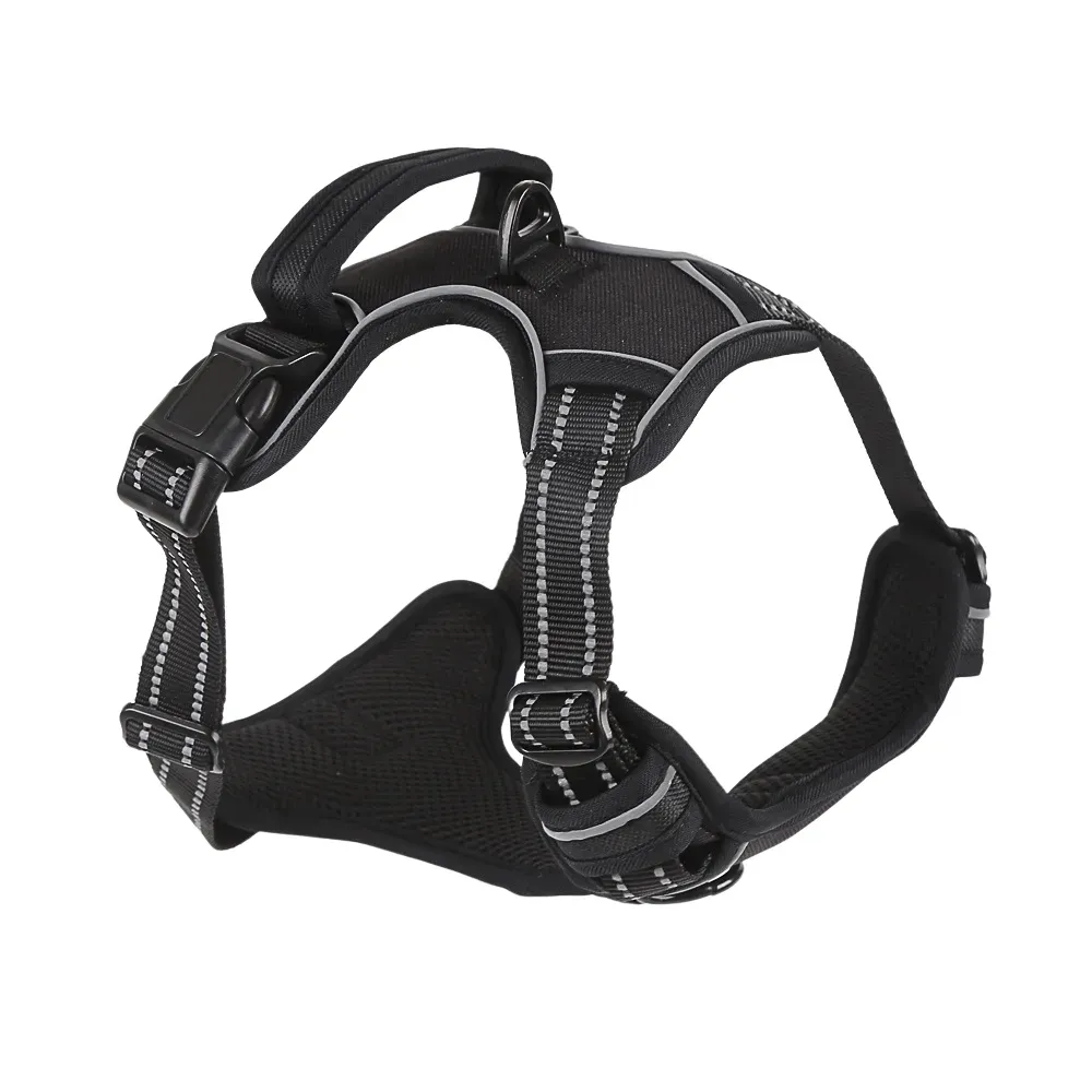This reflective vest-style harness provides a comfortable fit with breathable mesh fabric, ideal for businesses offering high-quality walking solutions for pets of various sizes.