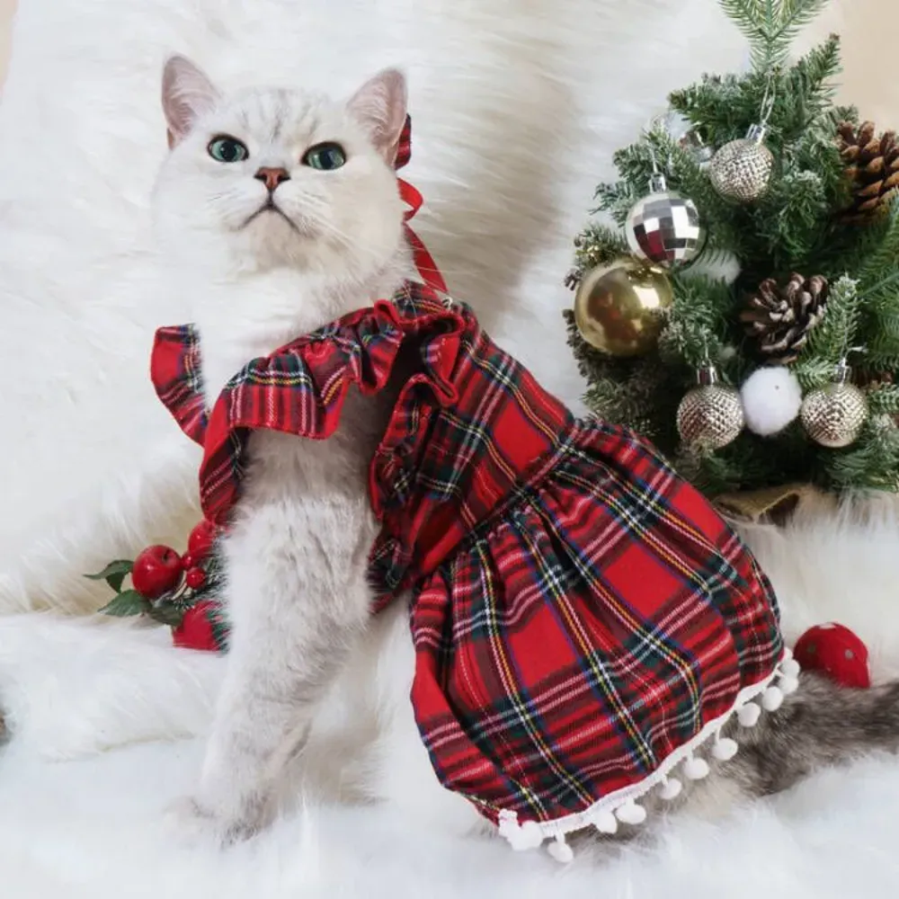 Red Plaid Pattern Dress for Cats and Puppies