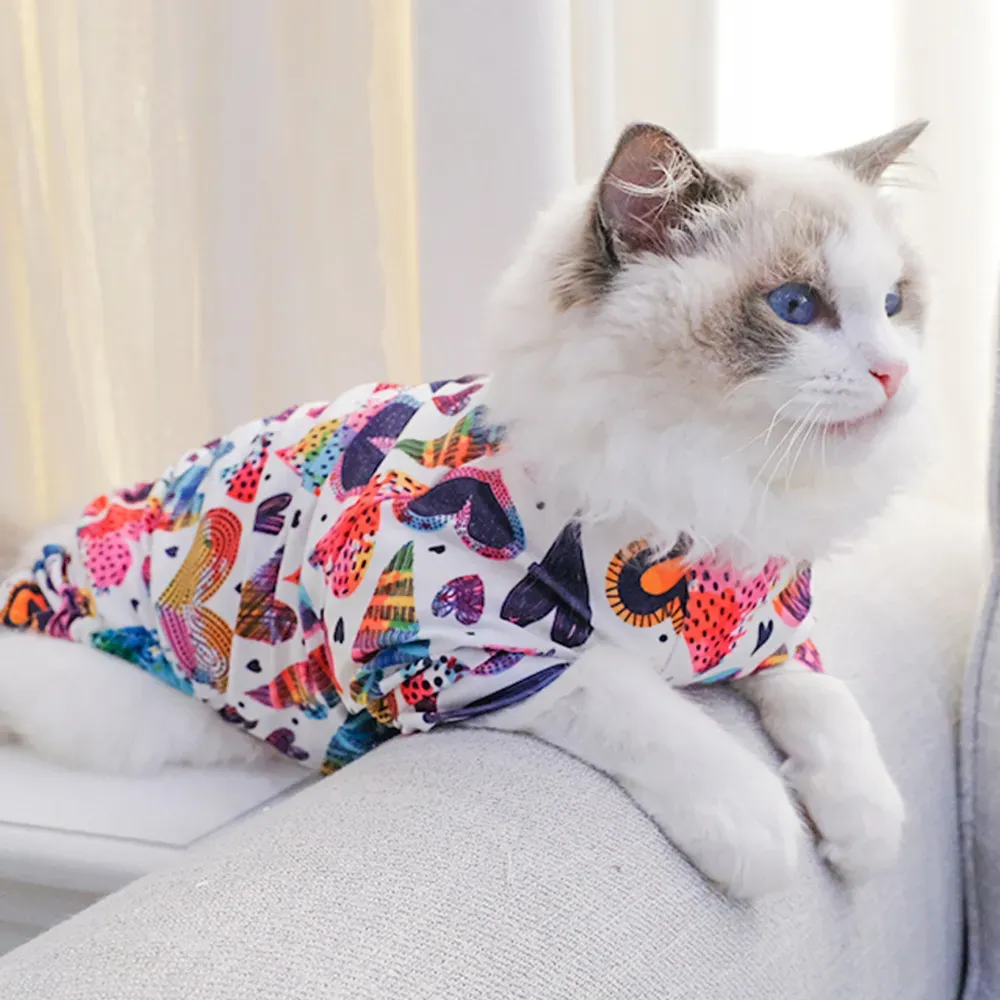 Colorful Heart Print Elastic Pet Clothes