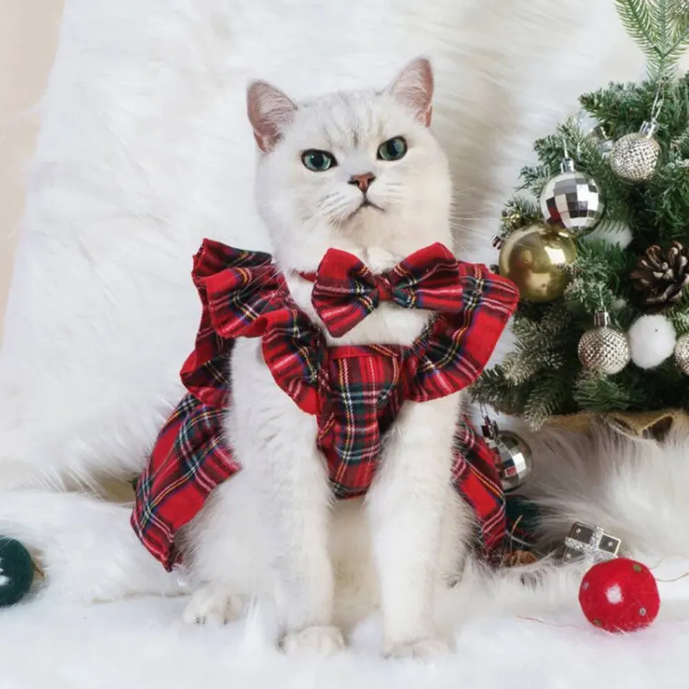 Red Plaid Pattern Dress for Cats and Puppies