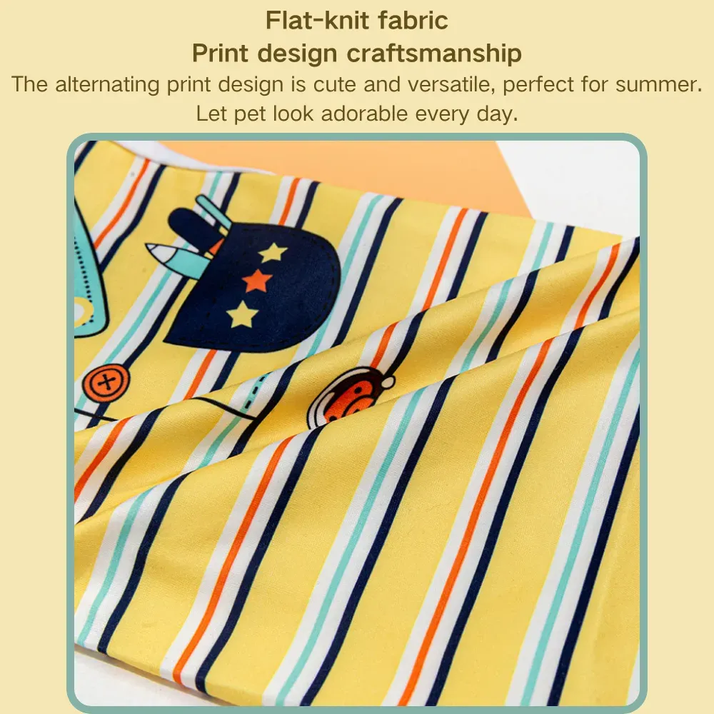 Retailers can offer this cute and versatile vest with a fun cartoon print as an essential summer garment for small dogs, ensuring both style and comfort.