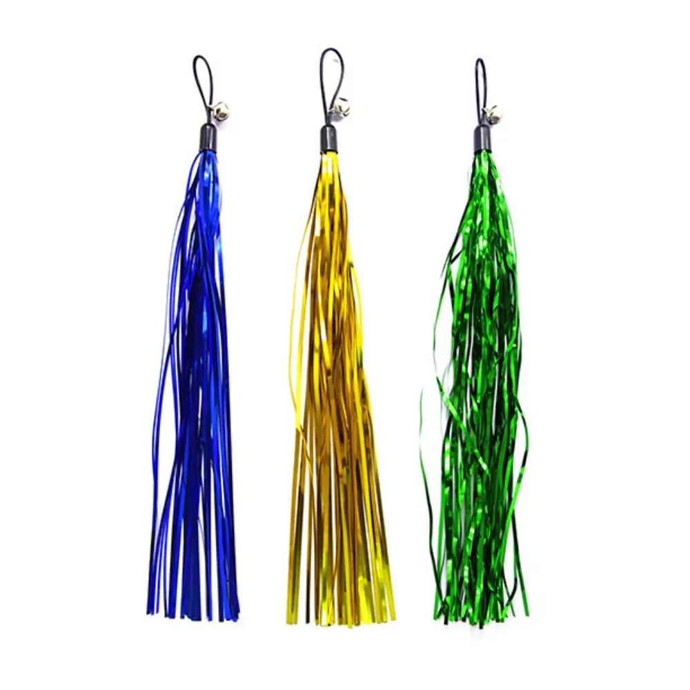 These crinkle paper replacement heads with colorful tassels and a bell are the perfect addition to any cat wand, keeping pets engaged and active.