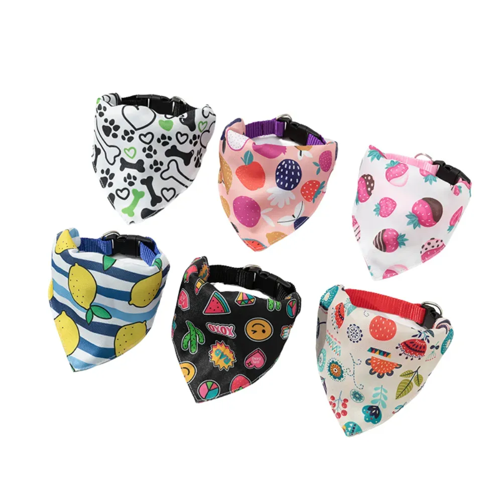dog bandana collar (2) This fashionable pet bandana features a trendy print design and high-quality buckle, making it both a stylish accessory and a practical tool for walking dogs.
