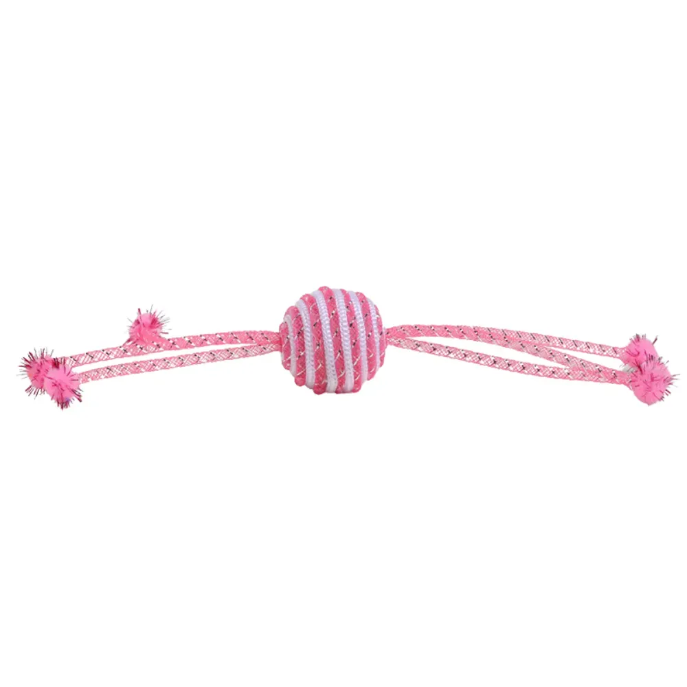 Durable and bite-resistant cotton rope ball, designed for interactive play, offering a unique, multi-textural experience that keeps cats entertained.