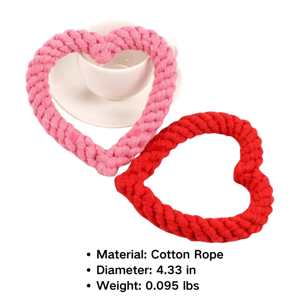 This durable heart-shaped cotton rope toy is ideal for tug-of-war and fetch, promoting healthy teeth and gums while ensuring fun for your pet.