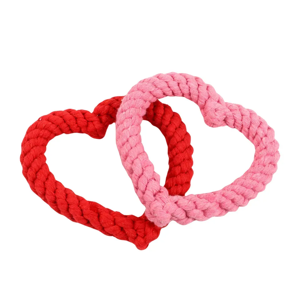 Celebrate Valentine’s Day with this heart-shaped cotton rope dog toy, perfect for interactive play and chewing.