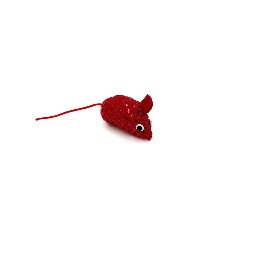 A multi-color, sequin-covered little mouse cat toy, designed for chewing and self-entertainment. Durable, non-toxic, and fun for cats of all ages.