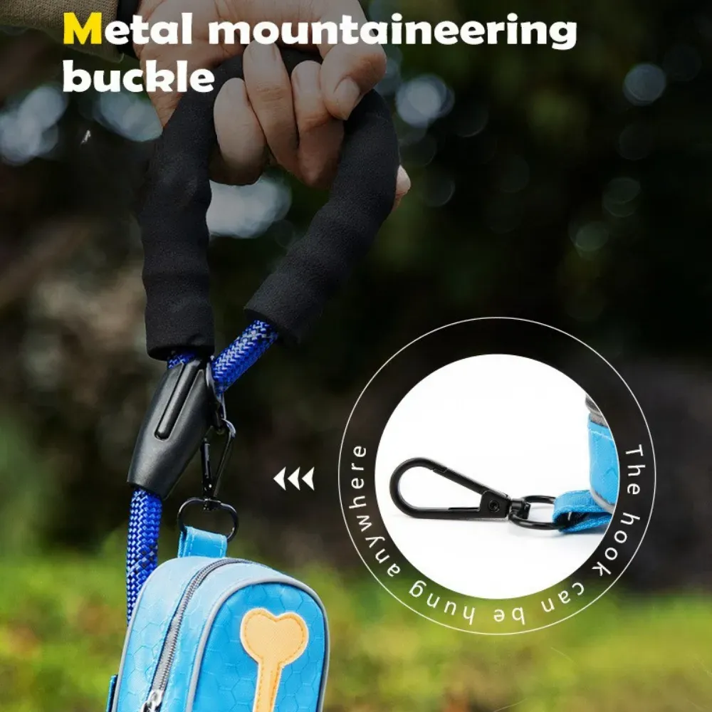 Hands-Free Dog Poop Bag Dispenser (7) Made from 600D Oxford fabric, this dispenser is highly durable, scratch-resistant, and designed to withstand wear and tear, offering long-term reliability for pet owners.