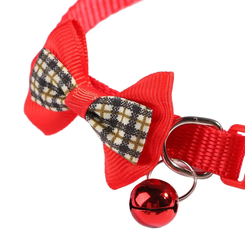 Cute Pet Safery Collar with Plaid Bow and Bell Bow Cute Pet Safery Collar with Plaid Bow and Bell Adjustable