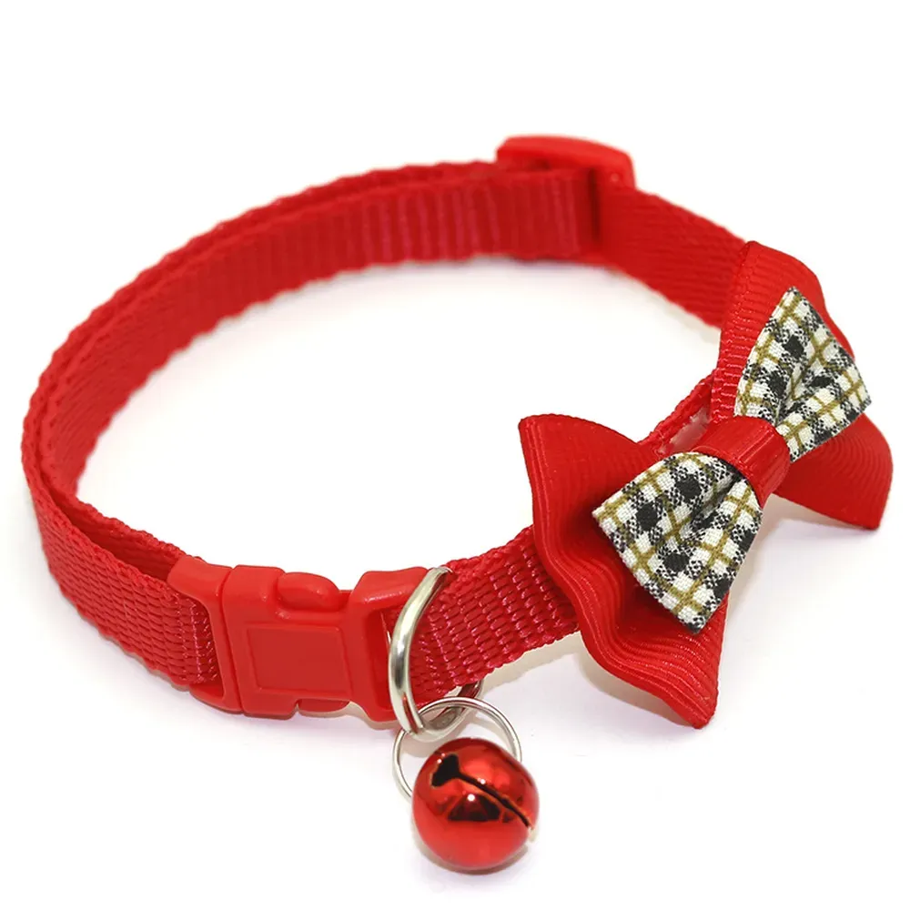 Cute Pet Safery Collar with Plaid Bow and Bell Red Cute Pet Safery Collar with Plaid Bow and Bell Adjustable