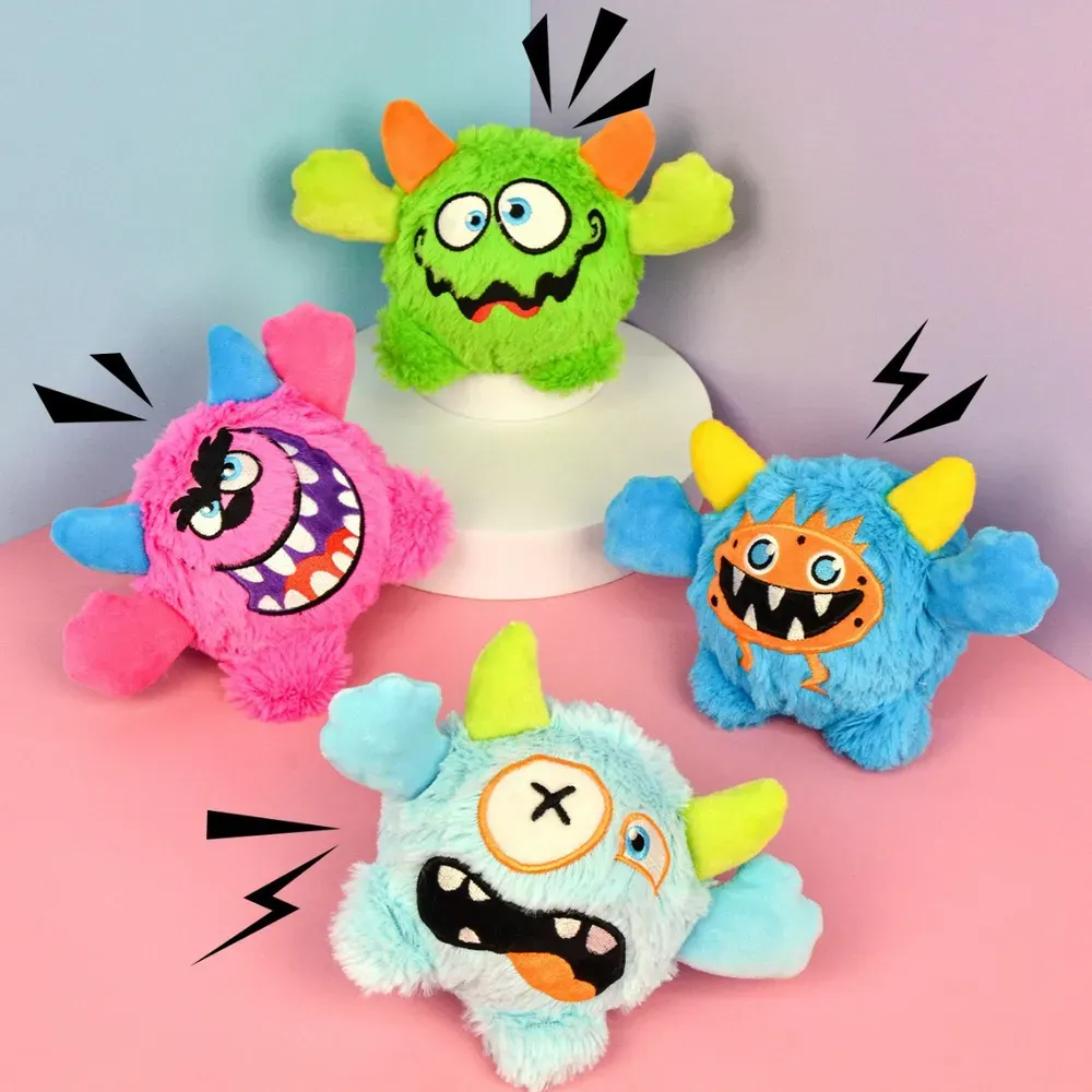 Quirky and fun pet toy with a built-in random color elastic ball that bounces unpredictably and features a squeaker, offering stress relief and entertainment for pets.
