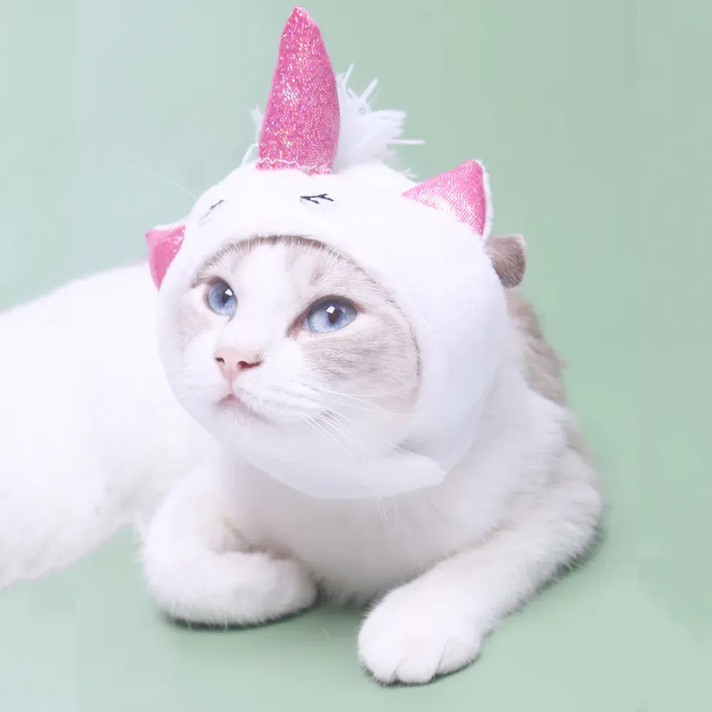 Unicorn hat for cats (1)_1 Ideal for Halloween parties, photoshoots, or pet parades, this headpiece adds a magical touch to any costume, making it a must-have accessory for pet owners who love dressing up their pets.