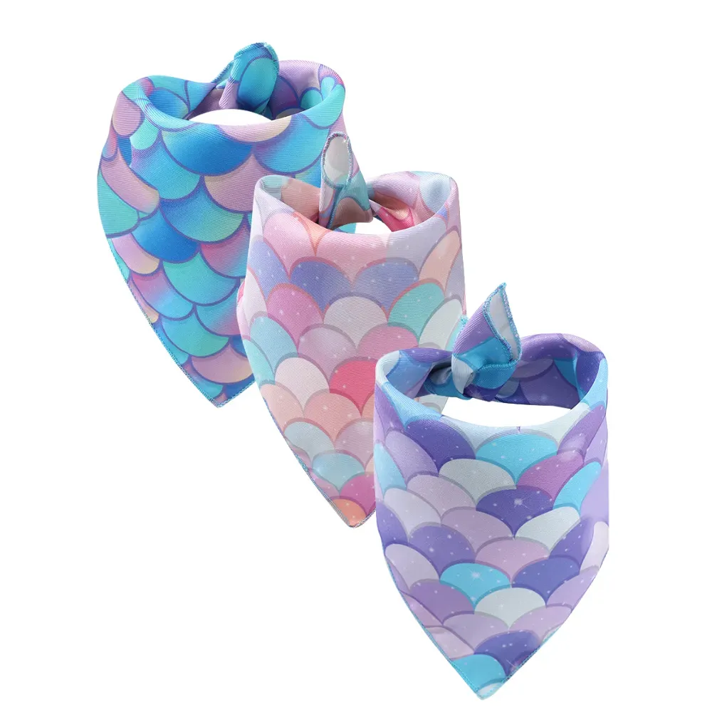 Triangle Scarf for Dogs (1) This tri-color mermaid pet bandana offers a vibrant and eye-catching design, perfect for beach trips and summer adventures.
