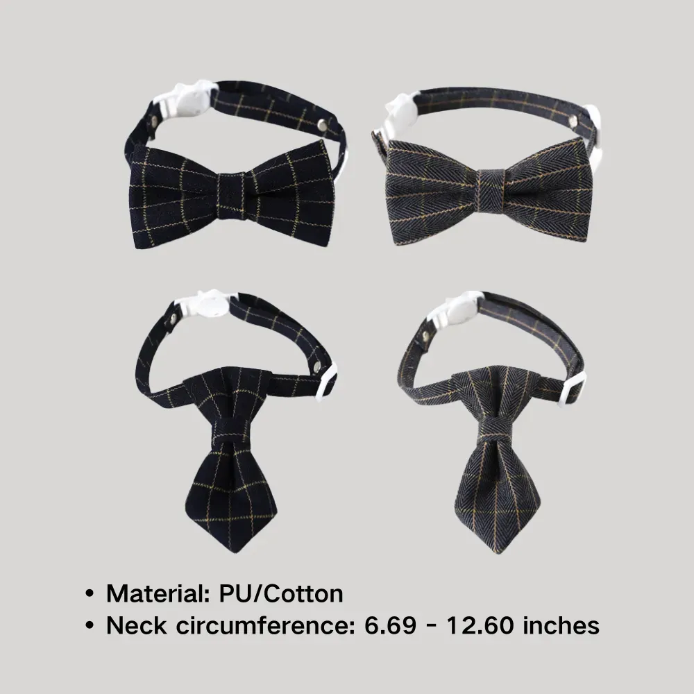 British Style Plaid Bowtie &amp; Tie Set Adjustable Pet Collar for Cats and Dogs